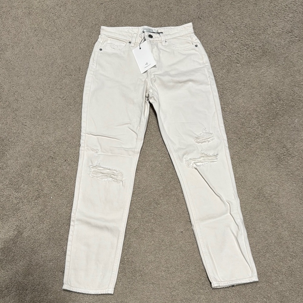 Cream Distressed Jeans